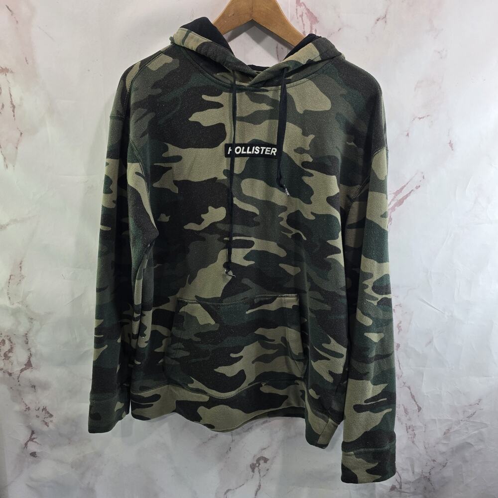 Hollister Hoodie Mens Large Green Camo Pullover Sweatshirt Cotton Woodland